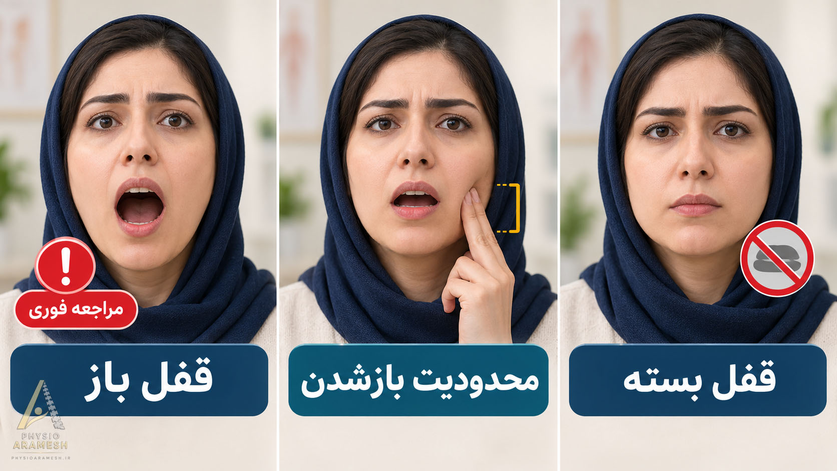 فاوت قفل بسته، محدودیت بازشدن دهان و قفل باز فک